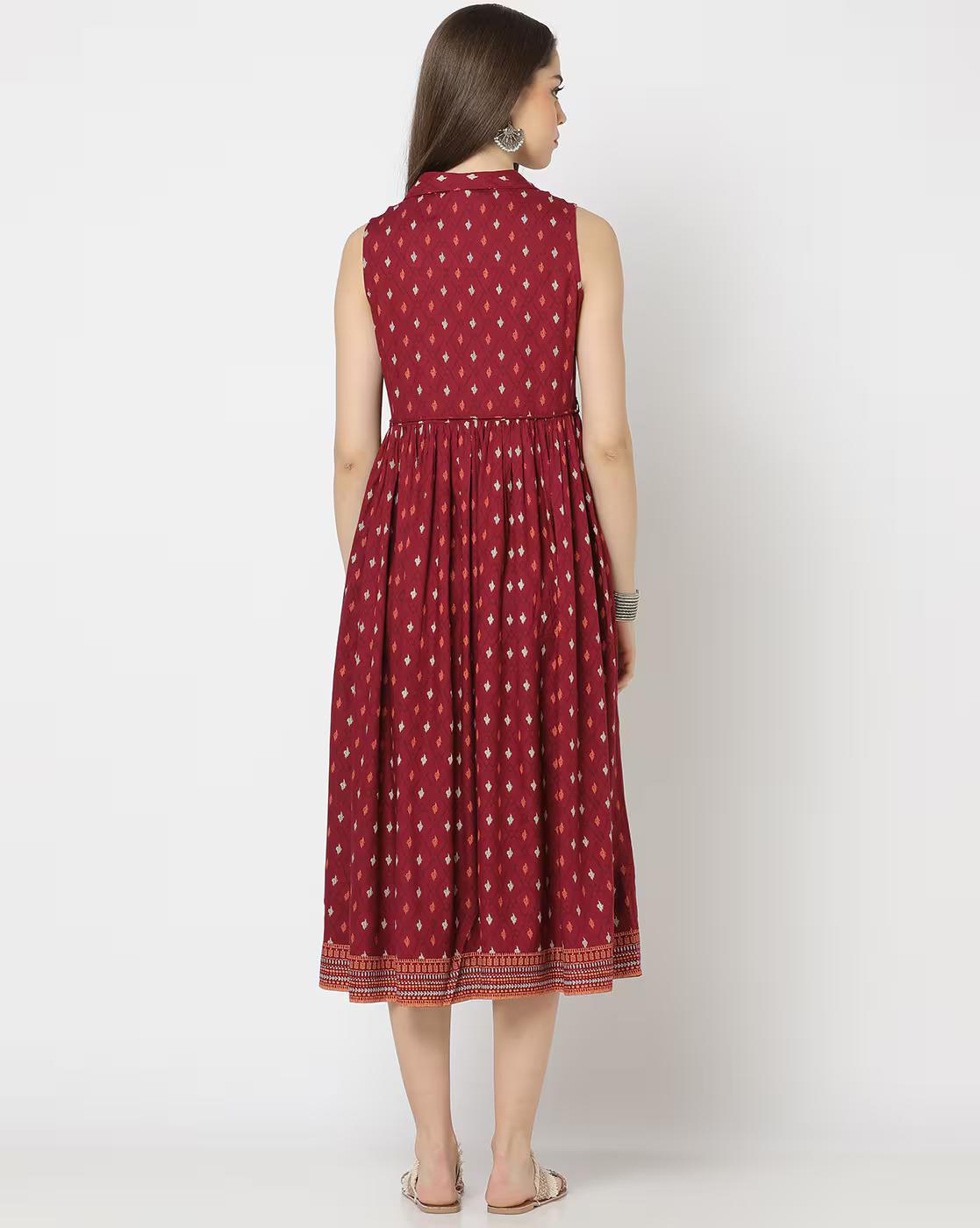 IKAT DIAMOND DRESS, WINE, M