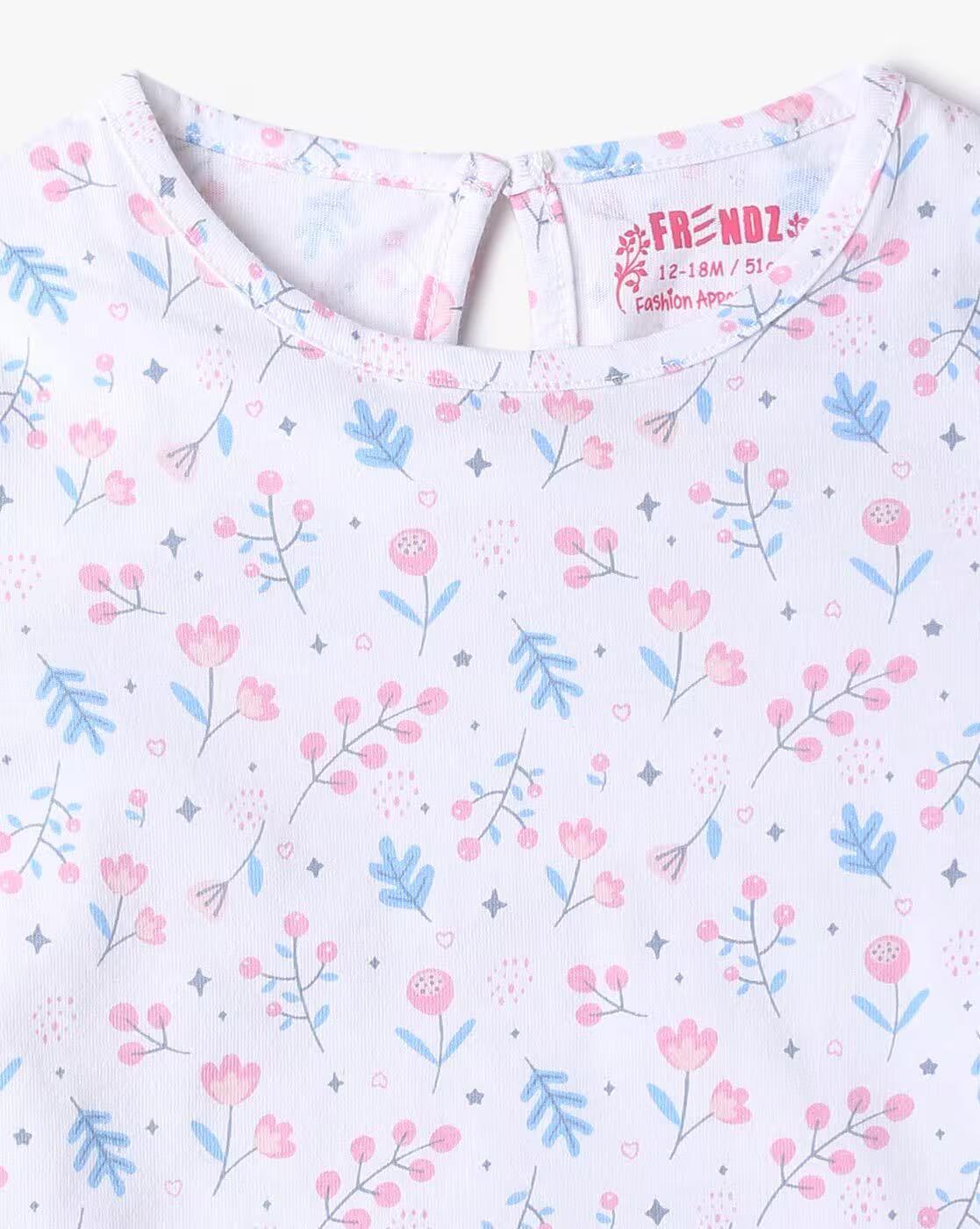 Girls Printed T-Shirt & Dungaree Set