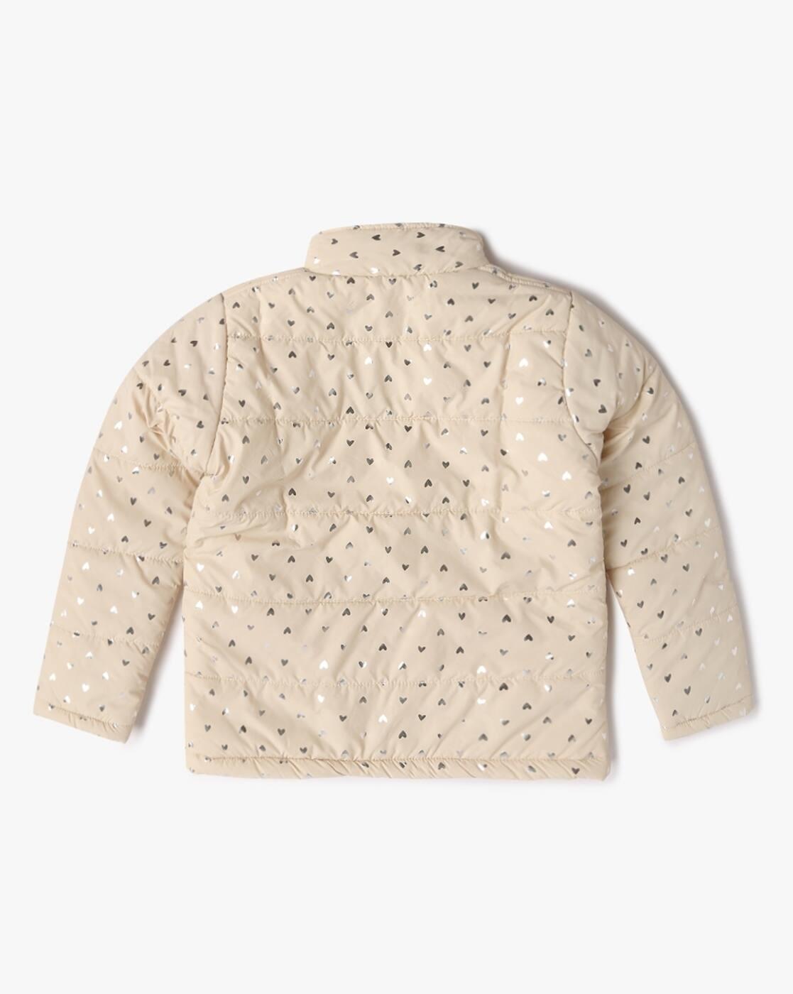 Girls Printed Puffer Jacket with Insert Pockets