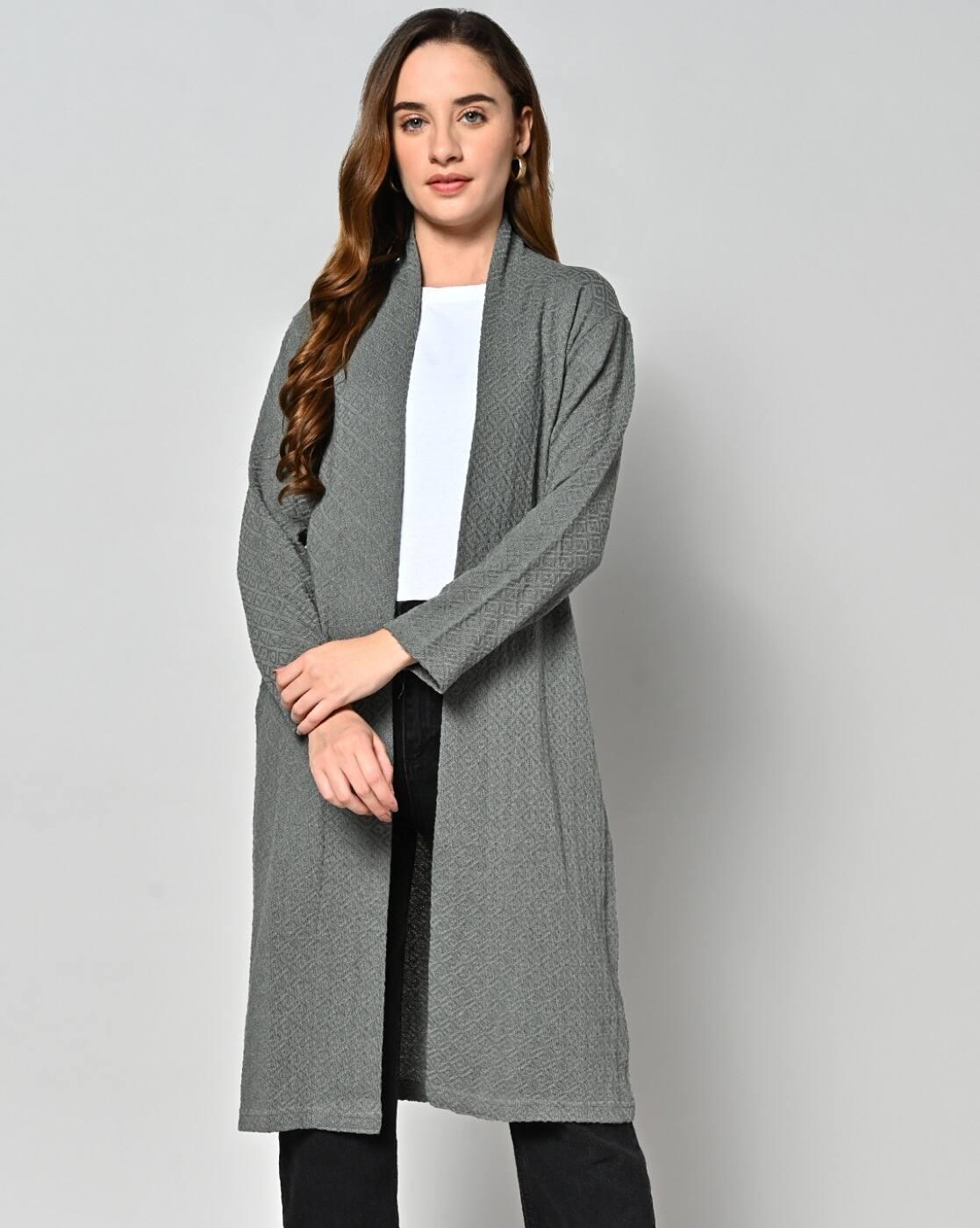 Geometric-Knit Relaxed Fit Open-Front Shrug
