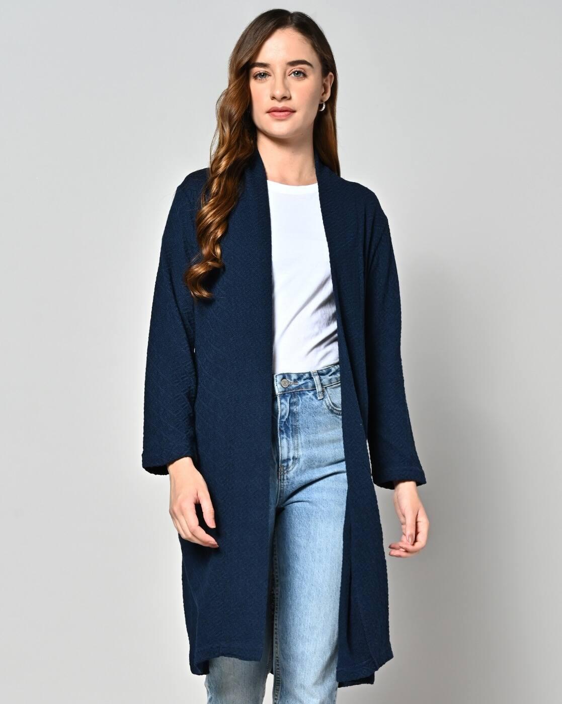 Geometric-Knit Relaxed Fit Open-Front Shrug
