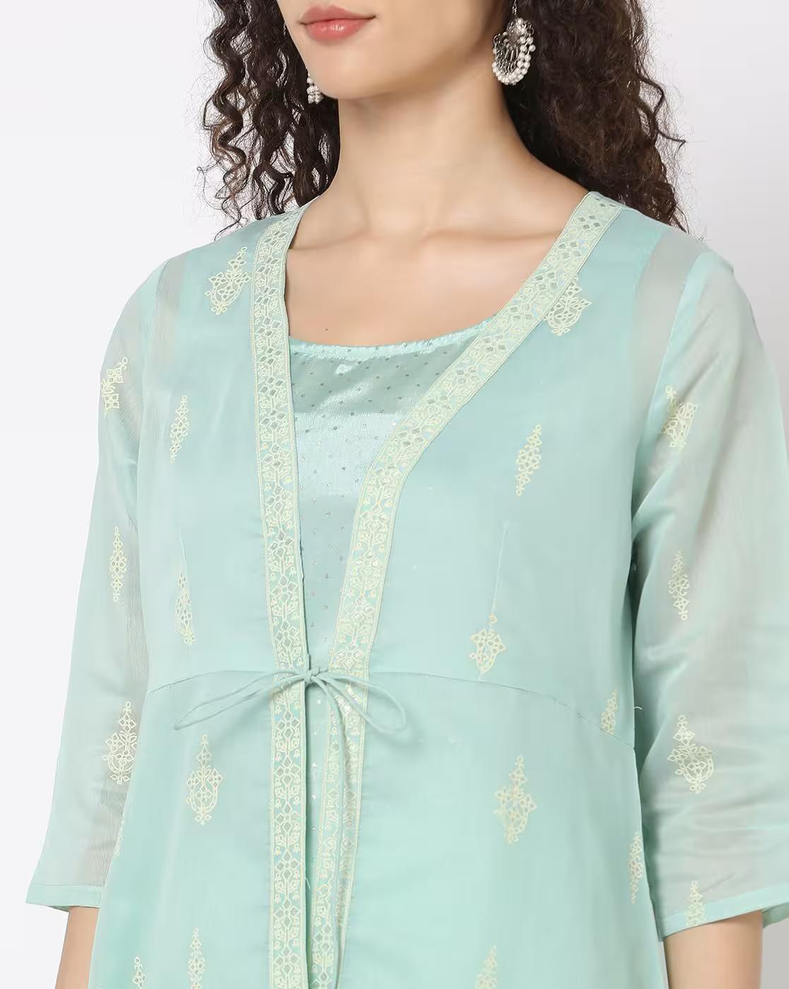 Women Embroidered Layered Straight Kurta
