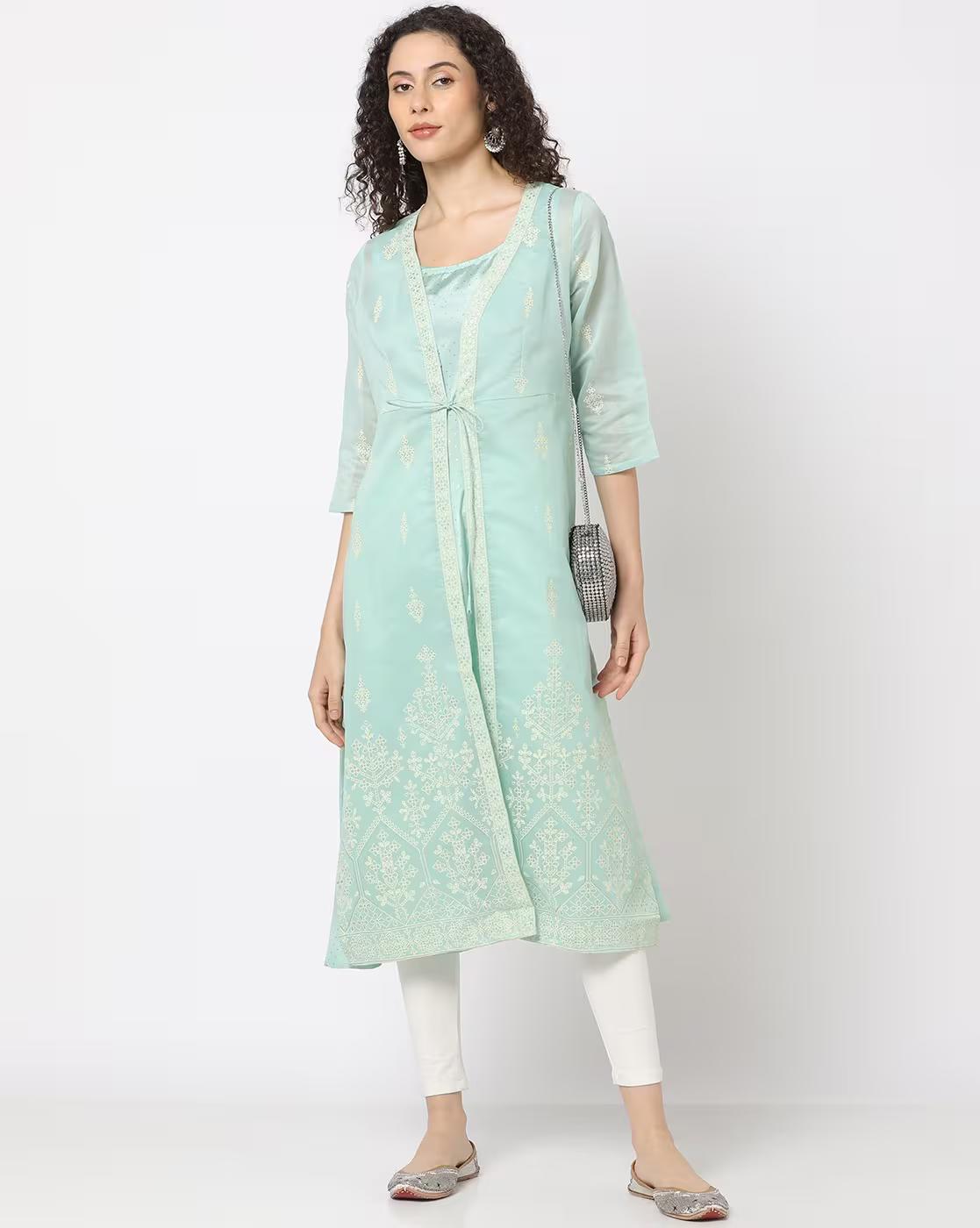 Women Embroidered Layered Straight Kurta