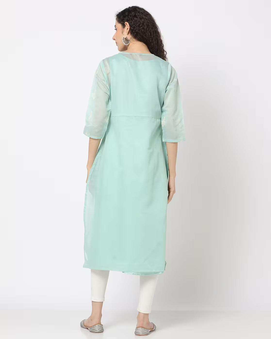 Women Embroidered Layered Straight Kurta