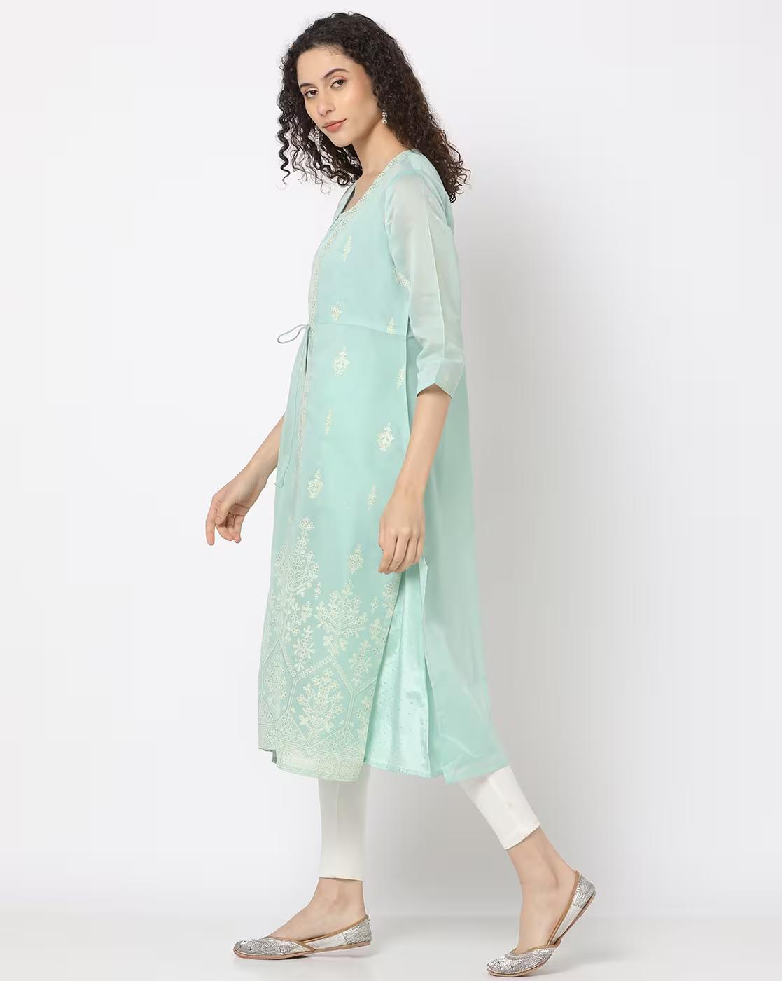 Women Embroidered Layered Straight Kurta