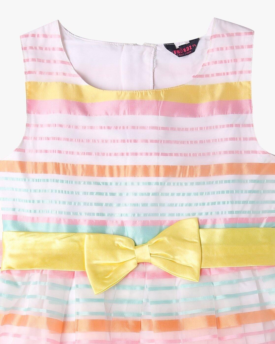Striped Fit & Flare Dress with Bow Accent