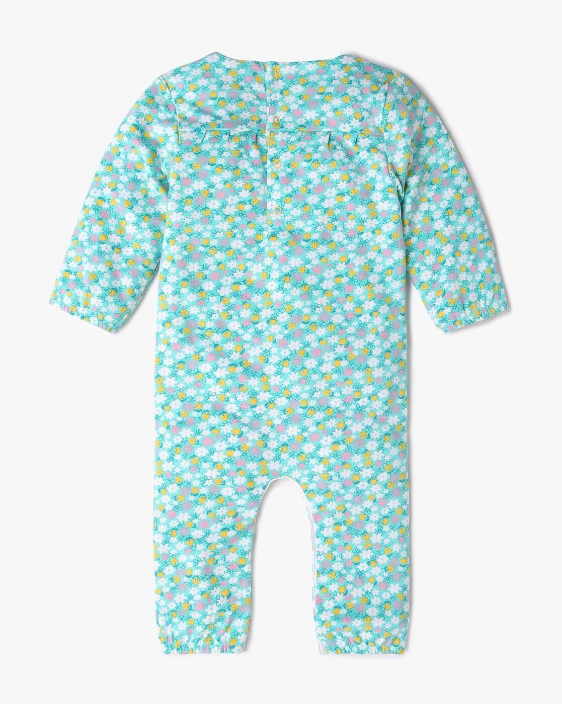Unisex Floral Print Romper with Ruffles Overlay