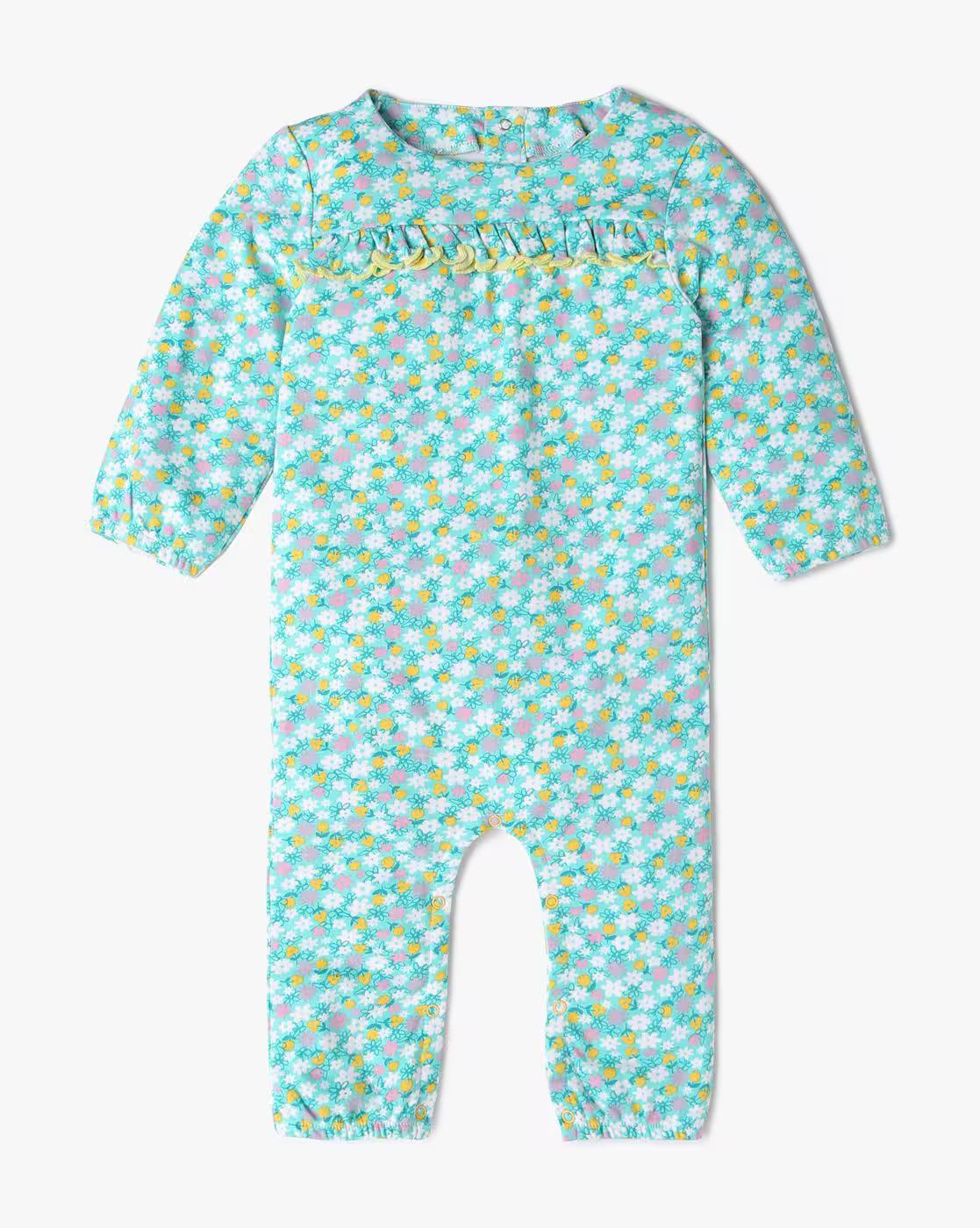 Unisex Floral Print Romper with Ruffles Overlay