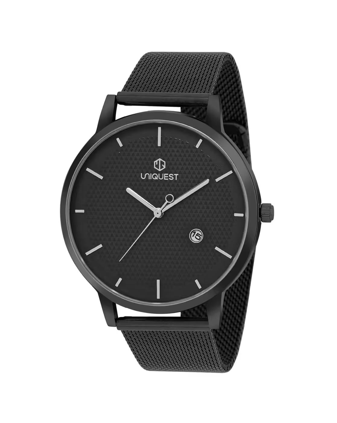 Black Dial Analogue Fashion Watch with Date Function And Mesh Strap For Men