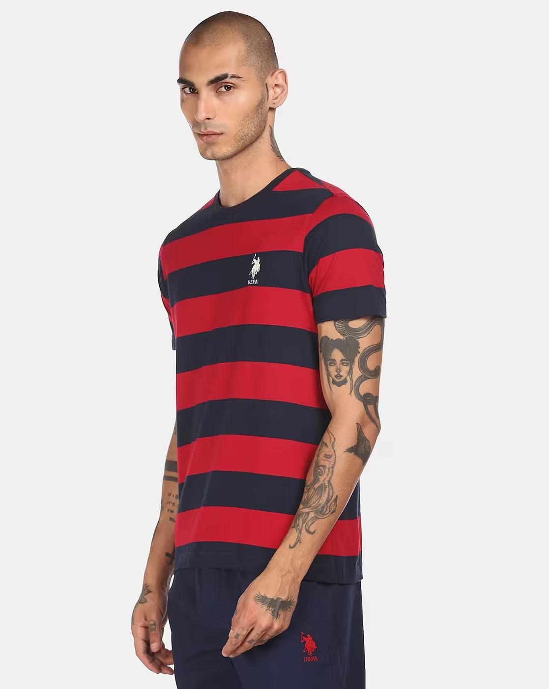 Men Striped Regular Fit Crew-Neck T-Shirt