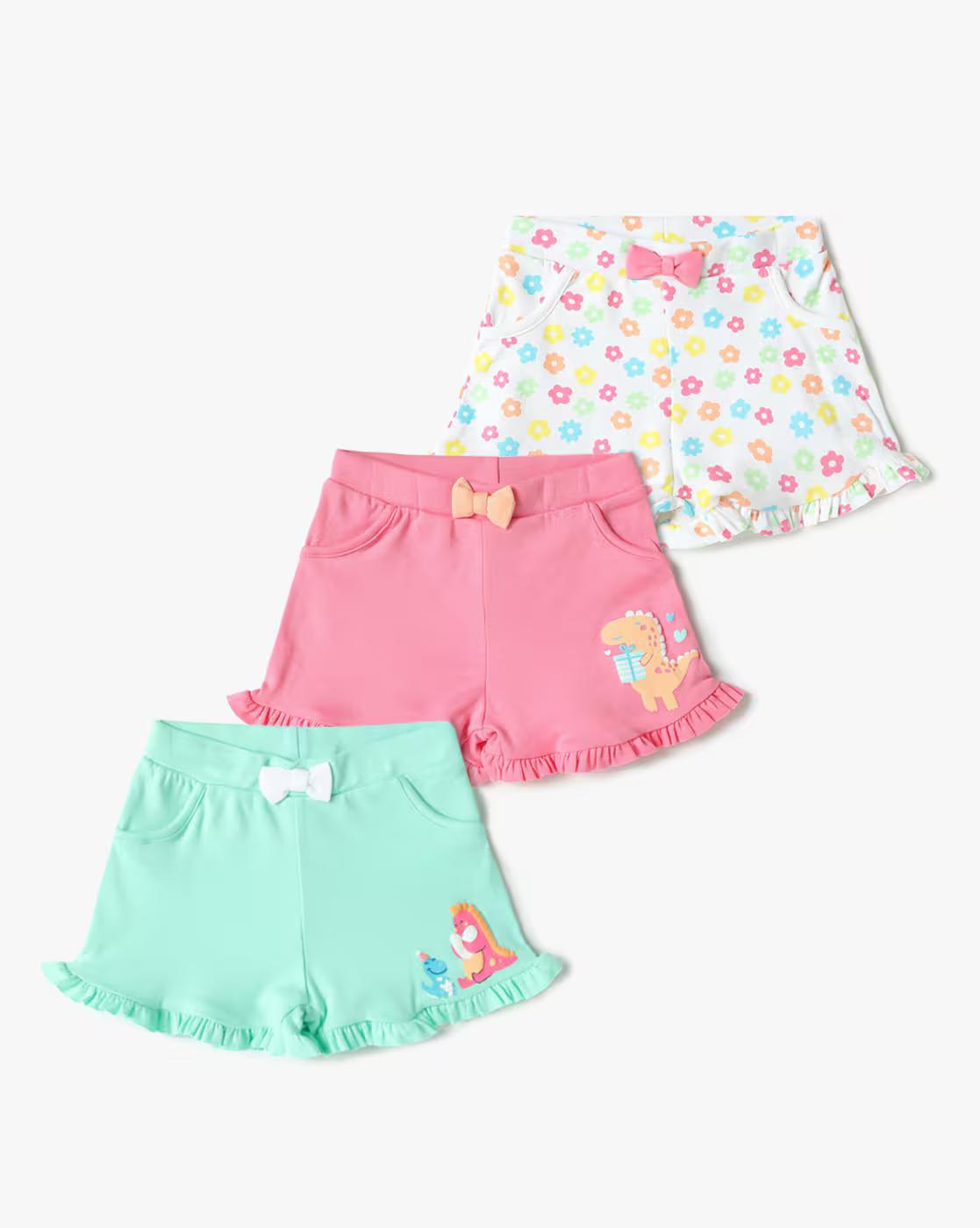 Girls Pack of 3 Printed Cotton Shorts