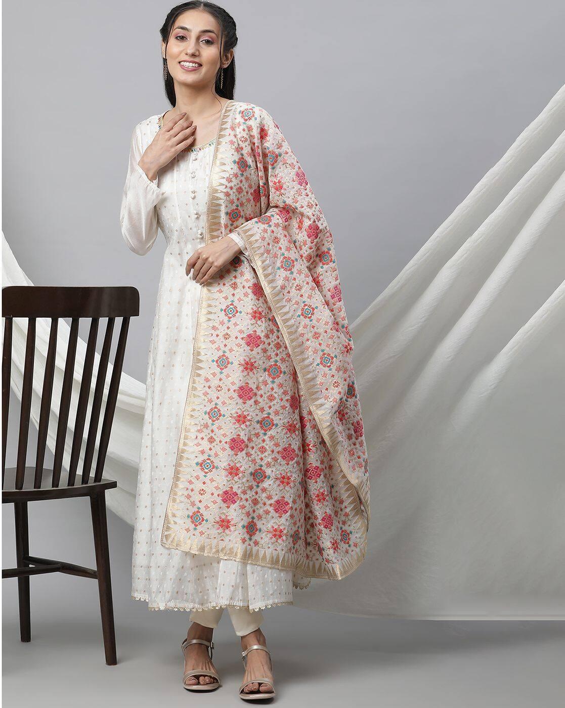 Women Polka-Dot Print Anarkali Kurta with Pants & Dupatta