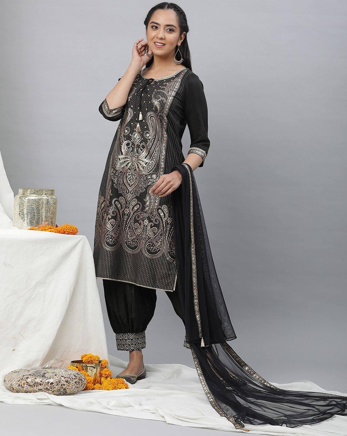 Women Embellished Straight Kurta with Pants & Dupatta