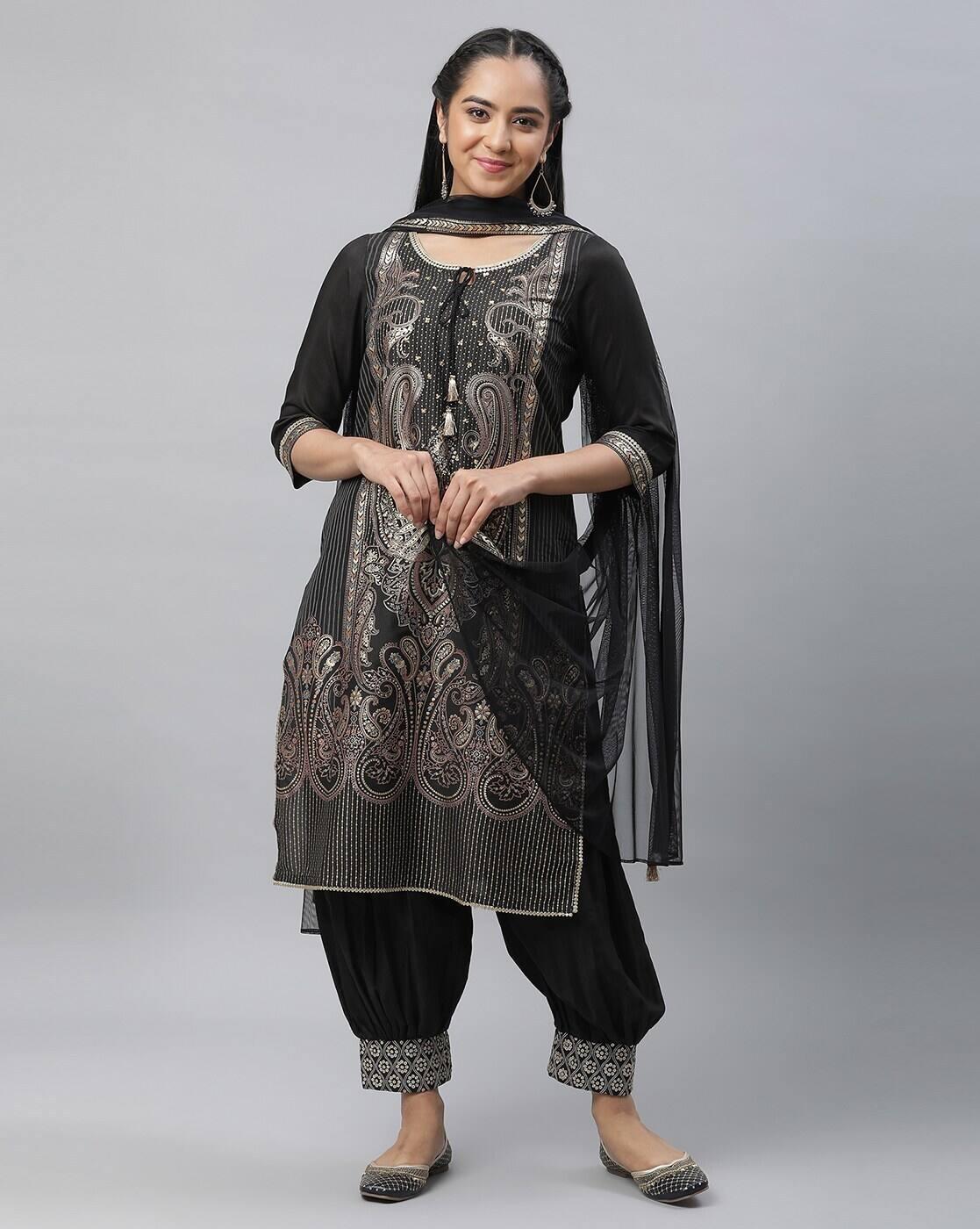 Women Embellished Straight Kurta with Pants & Dupatta