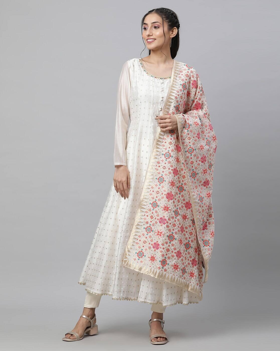 Women Polka-Dot Print Anarkali Kurta with Pants & Dupatta