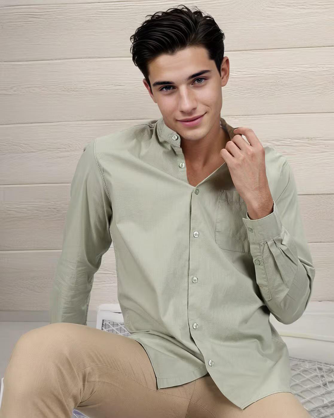 Men Cotton Slim Fit Shirt with Patch Pocket