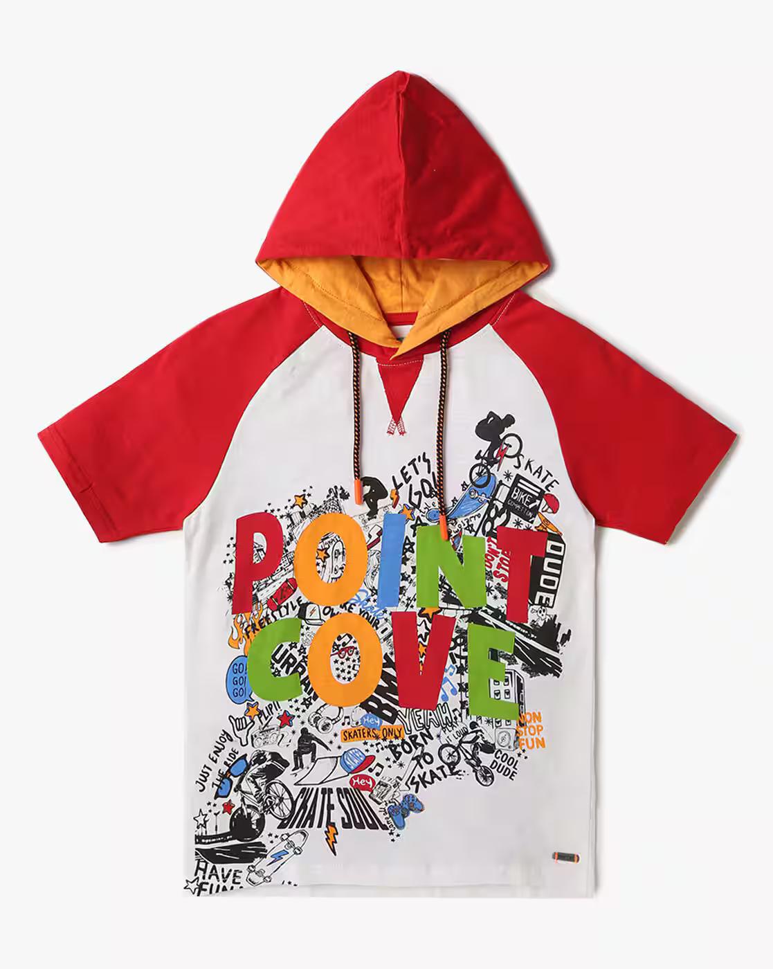 Boys Graphic Print Slim Fit Hooded T-Shirt