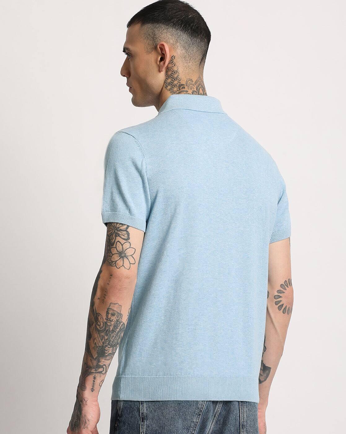 Men Blue Solid Regular Fit Polo, BLUE, L