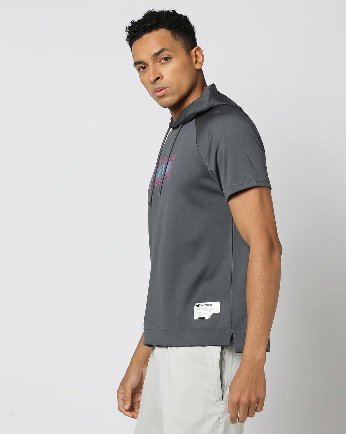 Men Typographic Print Slim Fit Hooded T-Shirt
