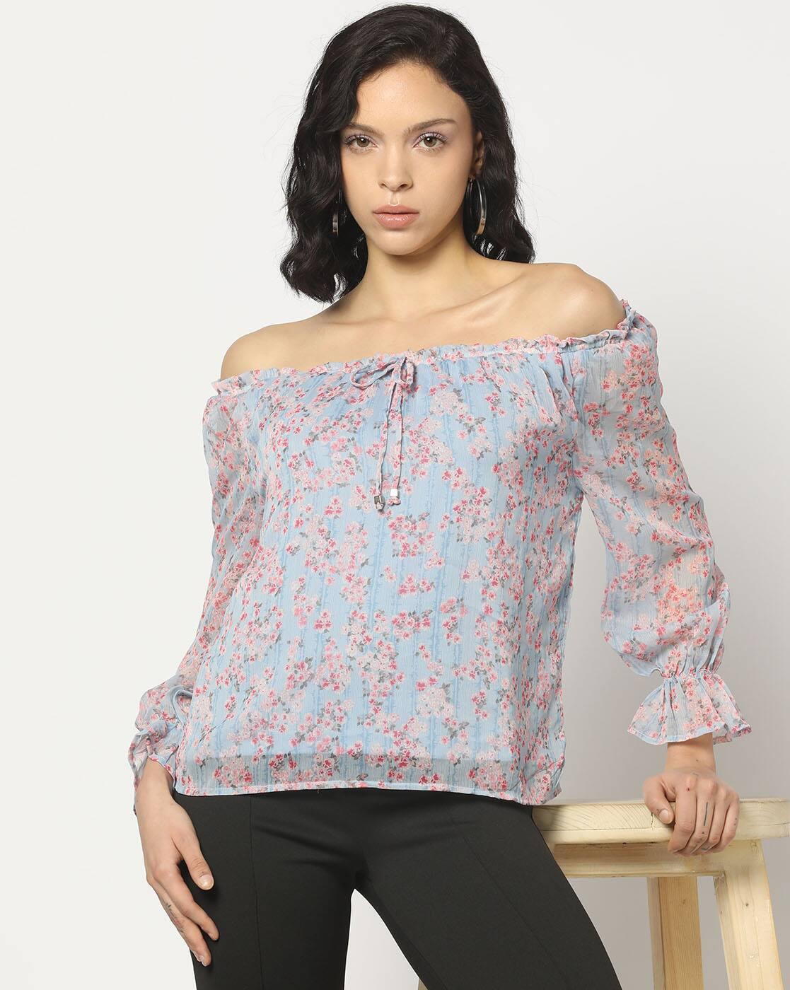 Women Floral Print Fitted Off-Shoulder Top