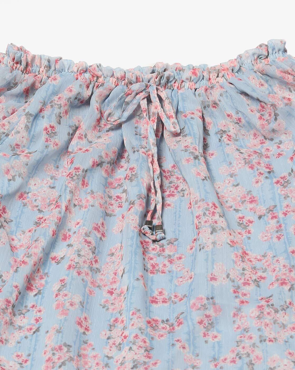 Women Floral Print Fitted Off-Shoulder Top