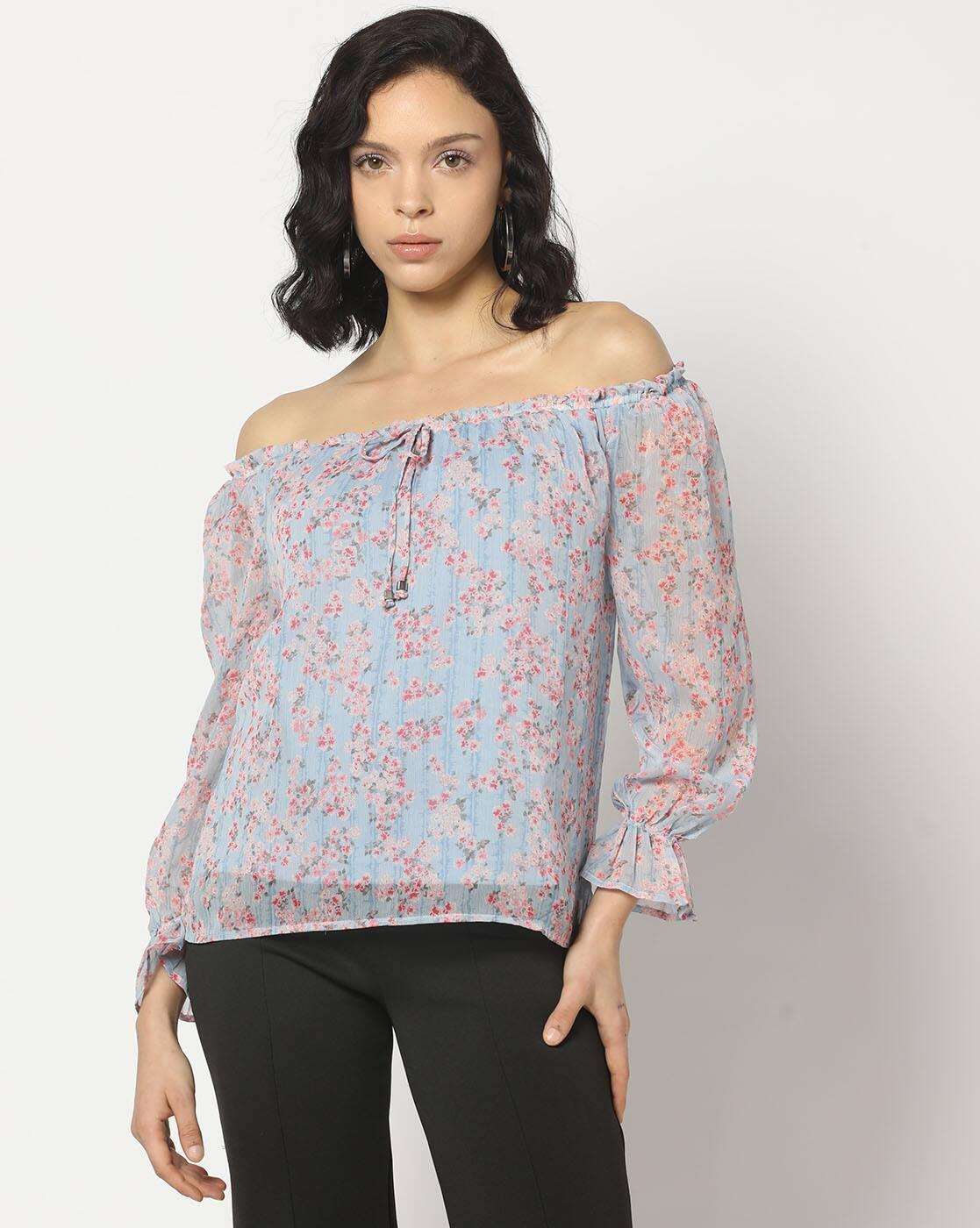 Women Floral Print Fitted Off-Shoulder Top