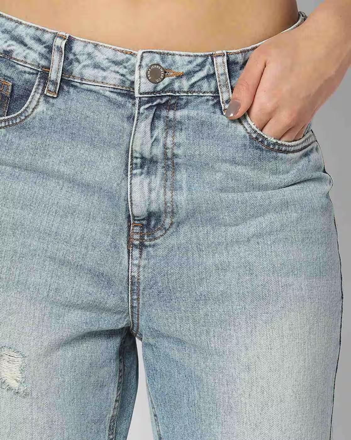 Women Washed Straight Fit Distressed High-Rise Heavily Jeans