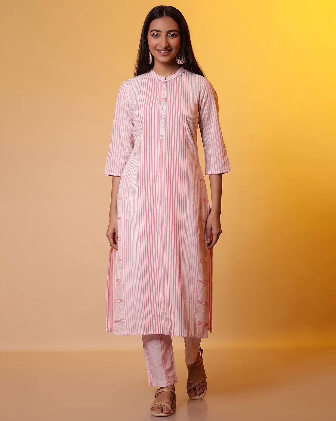 Women Yarn Dyed Cotton Straight Kurta