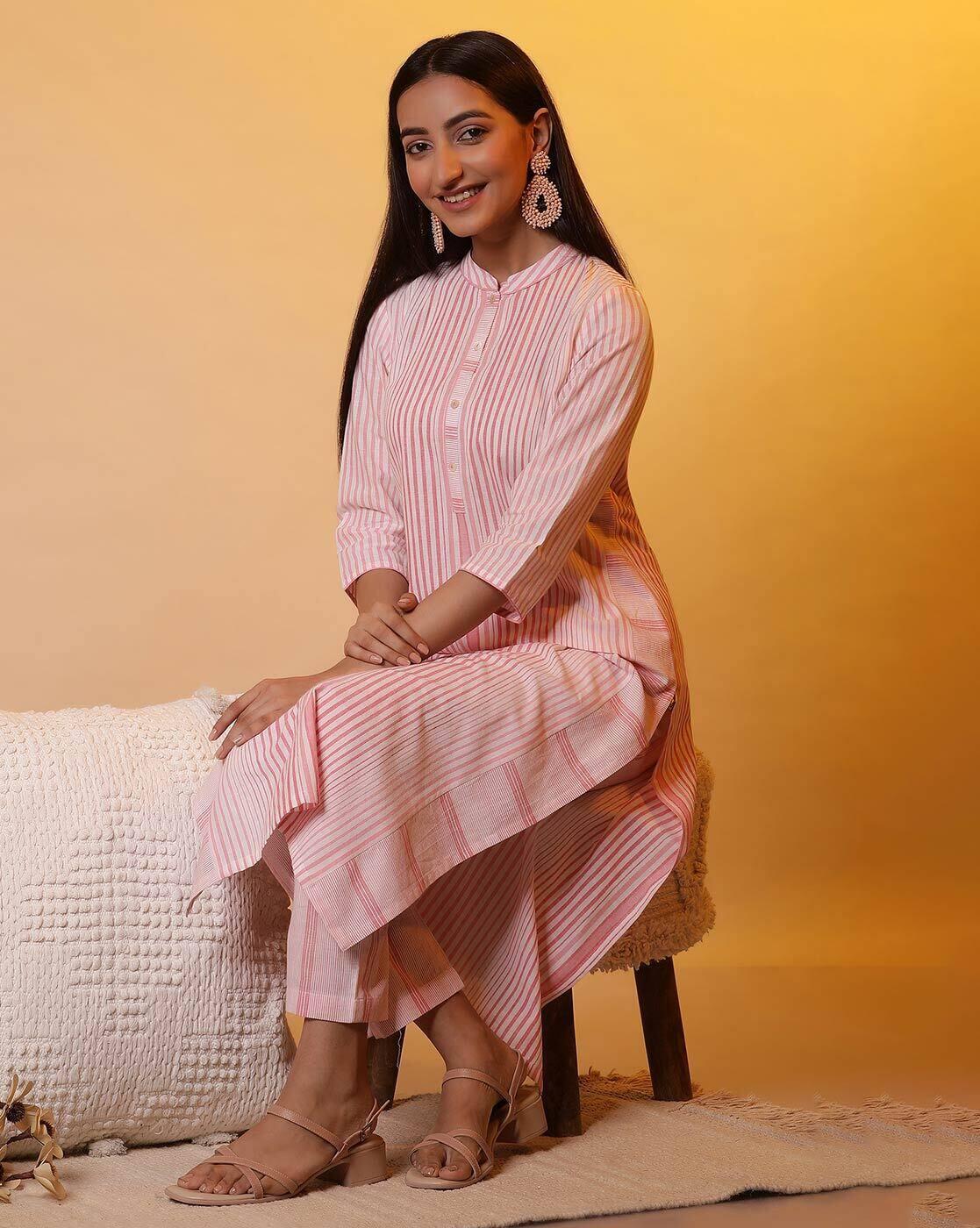 Women Yarn Dyed Cotton Straight Kurta