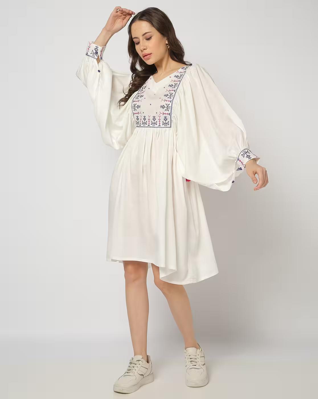 Women Embroidered Fit & Flare Dress