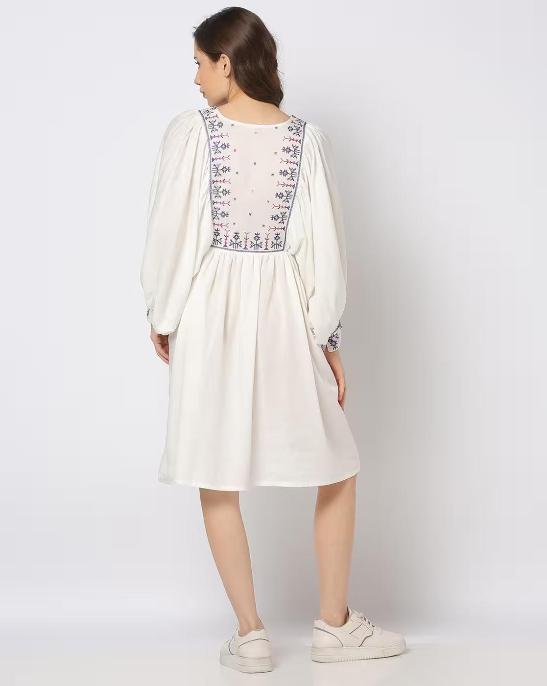Women Embroidered Fit & Flare Dress