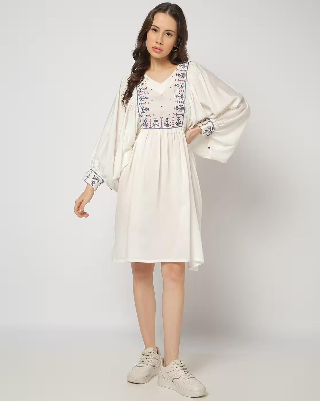 Women Embroidered Fit & Flare Dress
