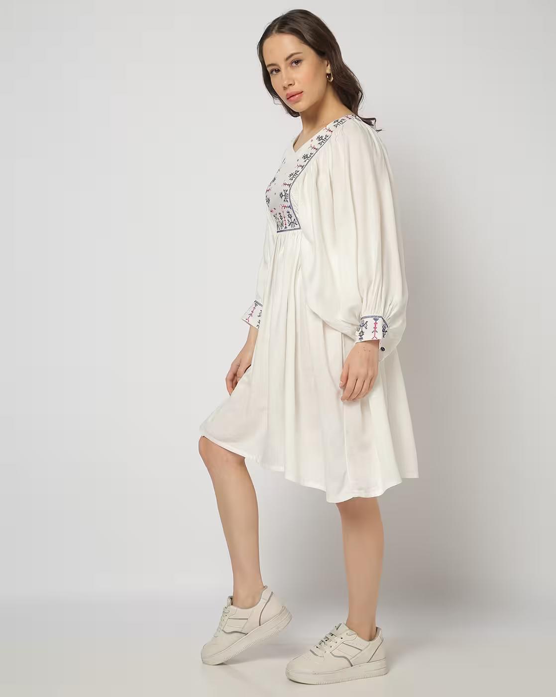 Women Embroidered Fit & Flare Dress