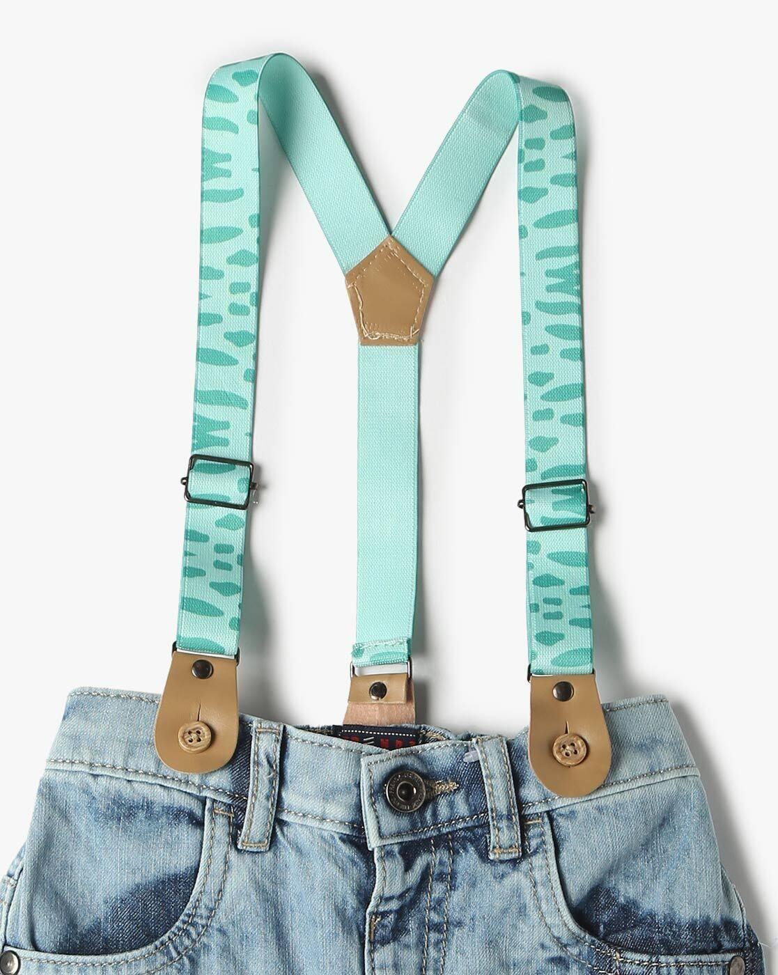 Mid-Wash Regular Fit Jeans with Suspenders