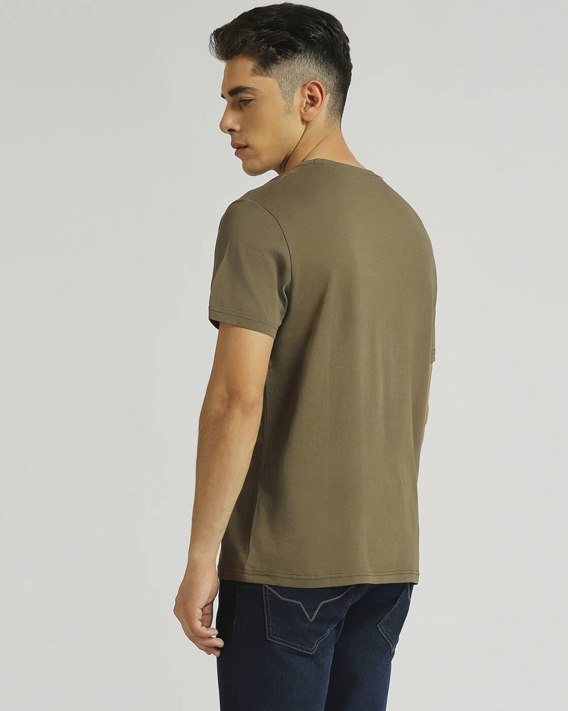 Men Brand Print Slim Fit Crew-Neck T-Shirt