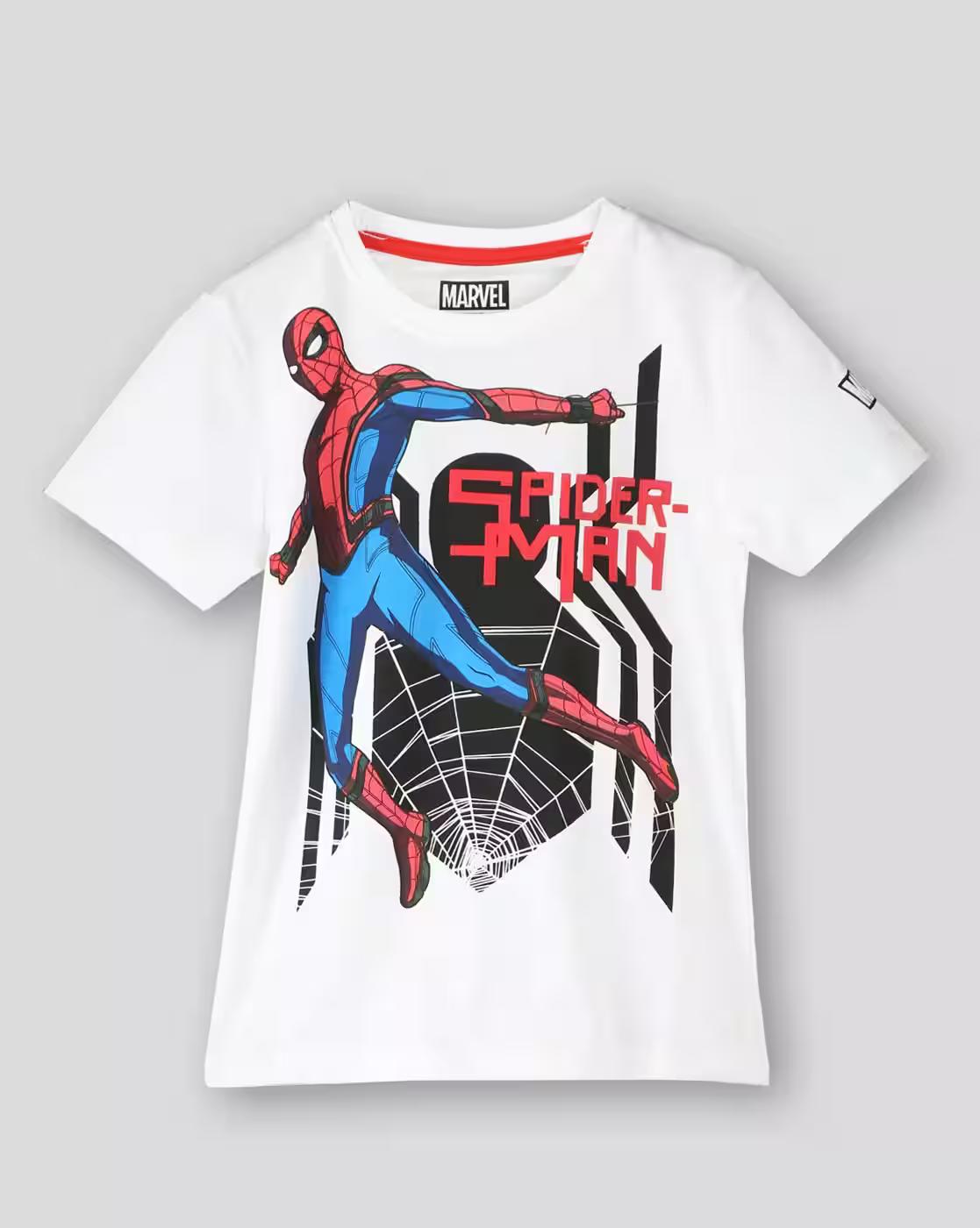 Boys Spiderman Print Relaxed Fit Round-Neck T-Shirt