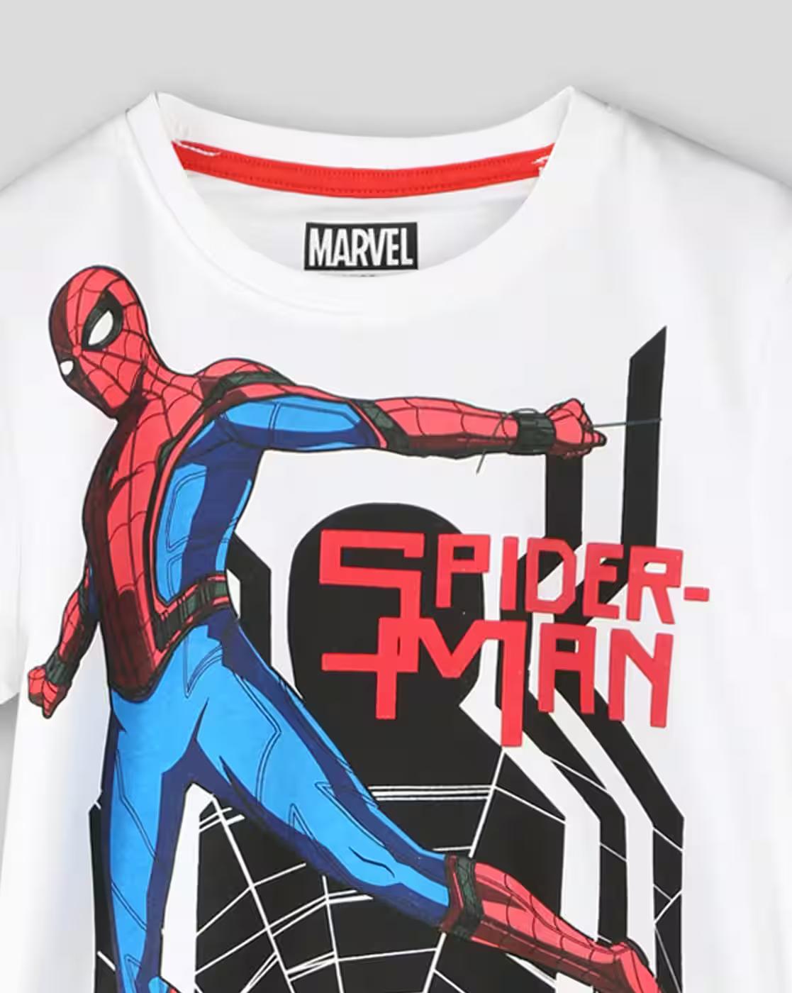 Boys Spiderman Print Relaxed Fit Round-Neck T-Shirt