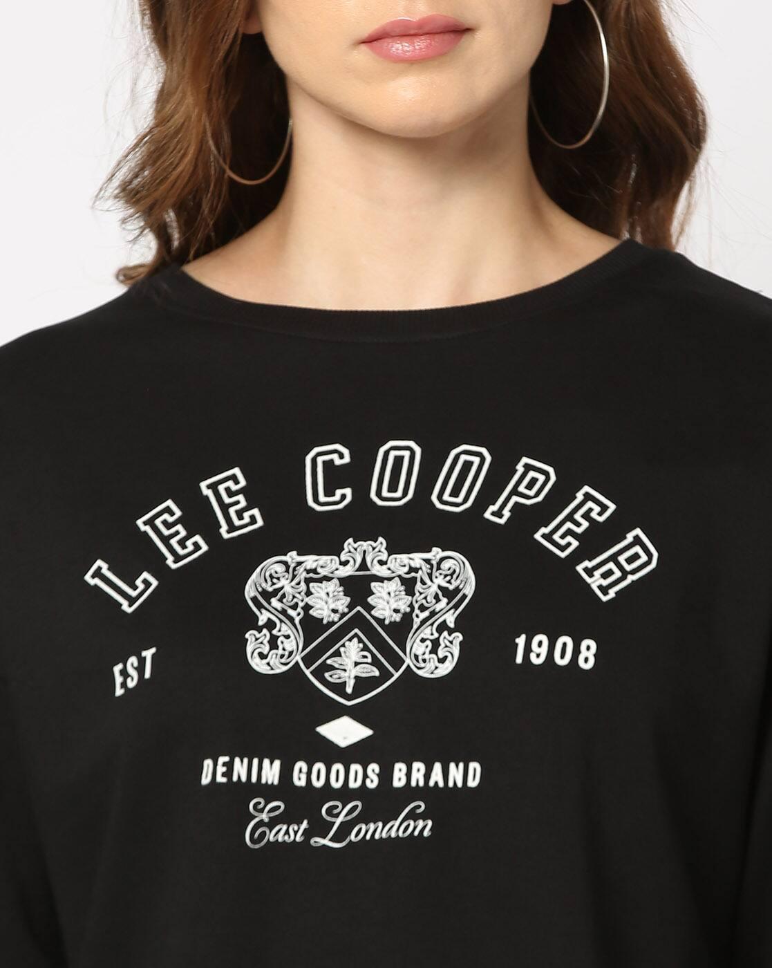 Women Logo Print Regular Fit Crew-Neck Crop Sweatshirt
