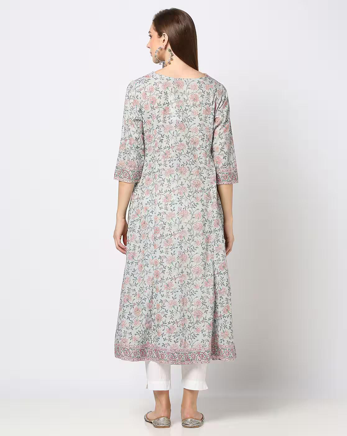 Women Floral Print V-Neck Kalidar Kurta