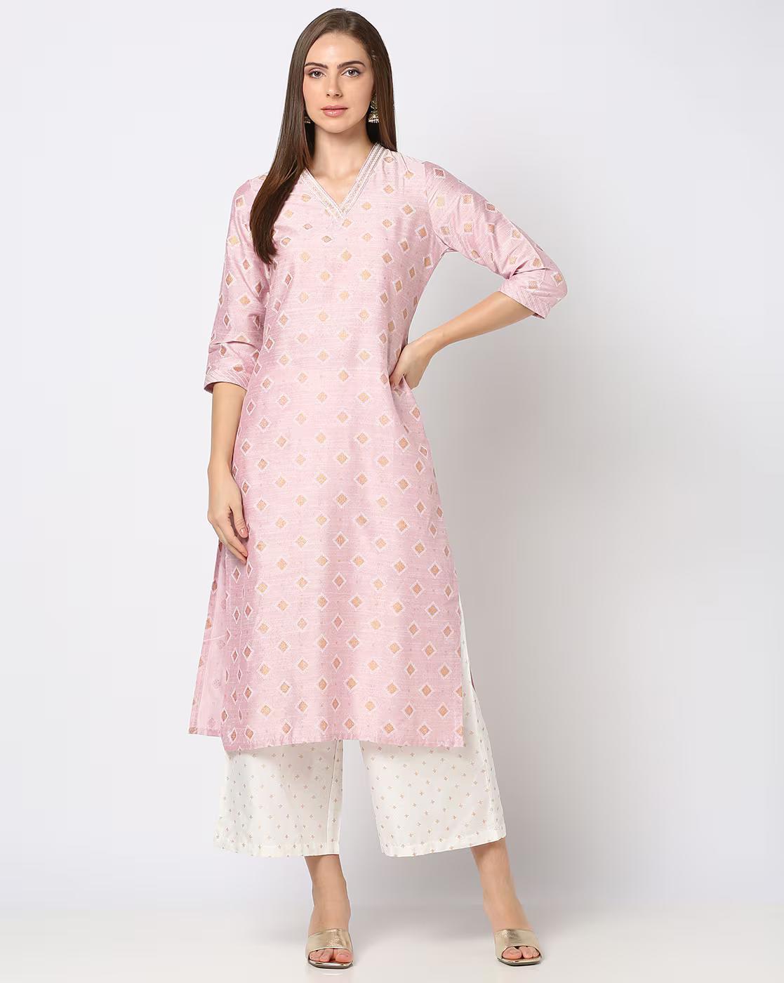 Women Geometric Print Straight Kurta with Palazzos