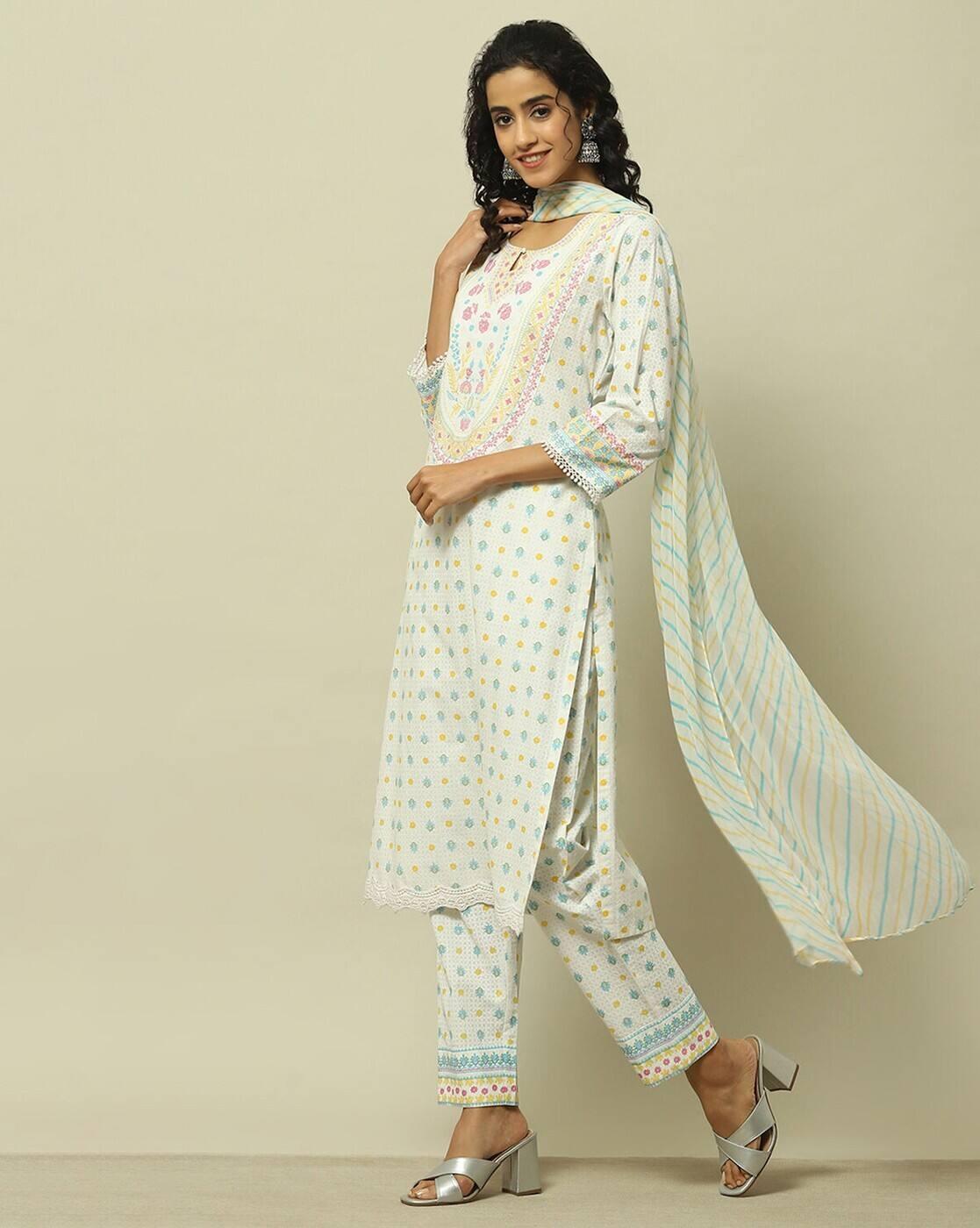 Women Floral Print Straight Kurta with Pants & Dupatta