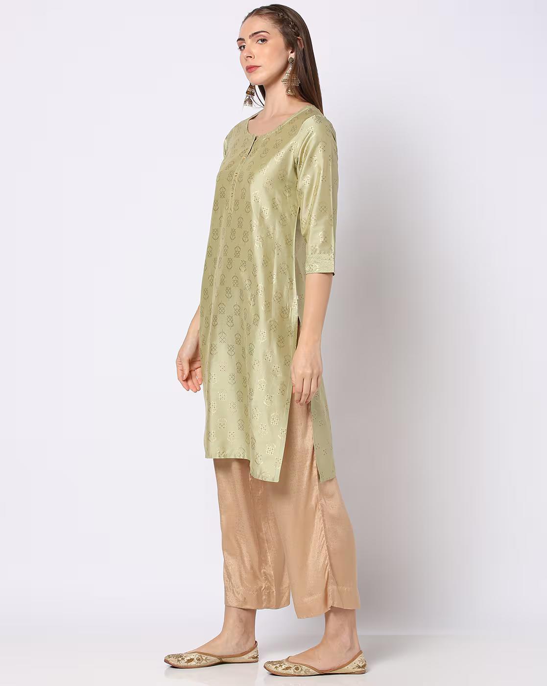 Women Floral Foil Print Straight Kurta