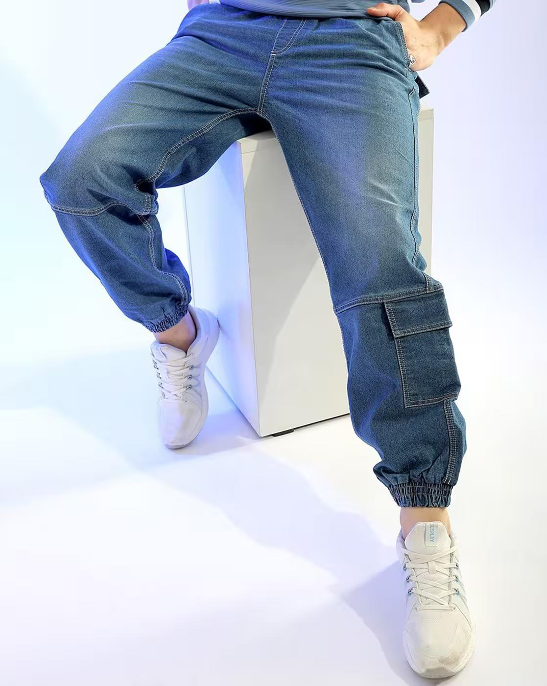 Men Mid-Wash Loose Fit Joggers Jeans