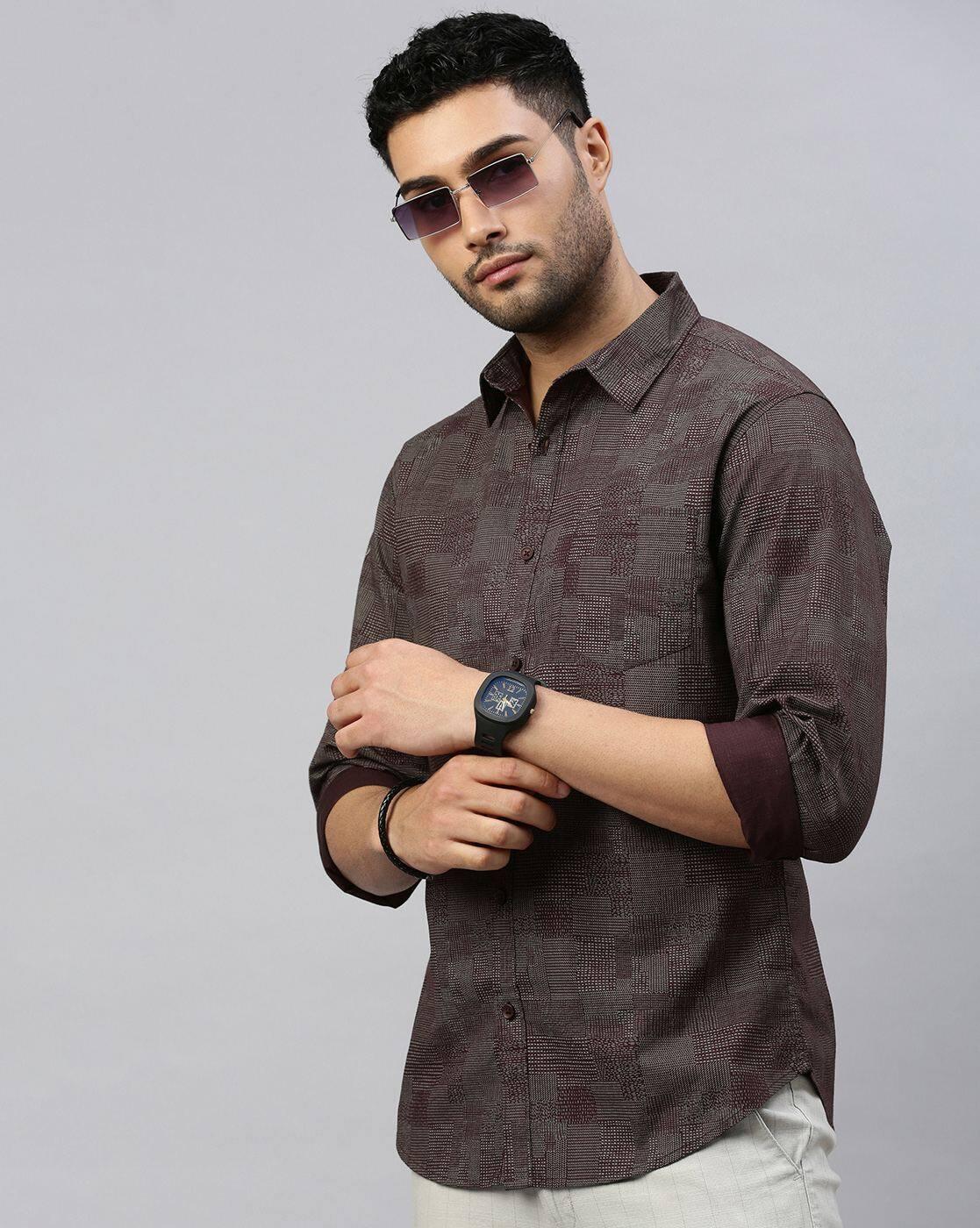 Men Chevron Pattern Slim Fit Shirt