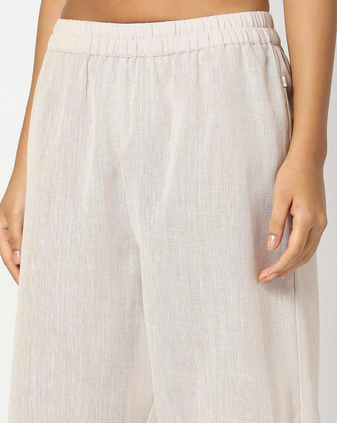 LINEN BLEND STRAI, BEIGE, XS