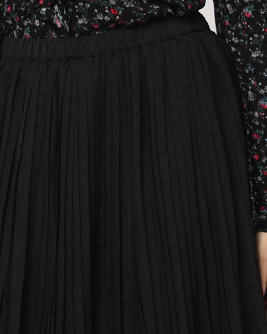 Swiss-Dot Pleated Flared Skirt