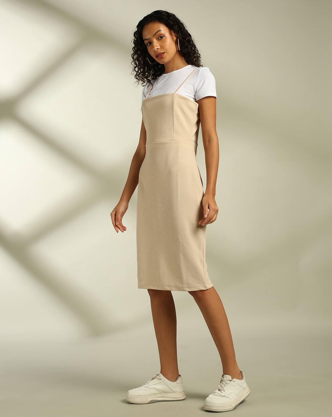 GLITTER RICE KNIT DRESS, BEIGE, XL