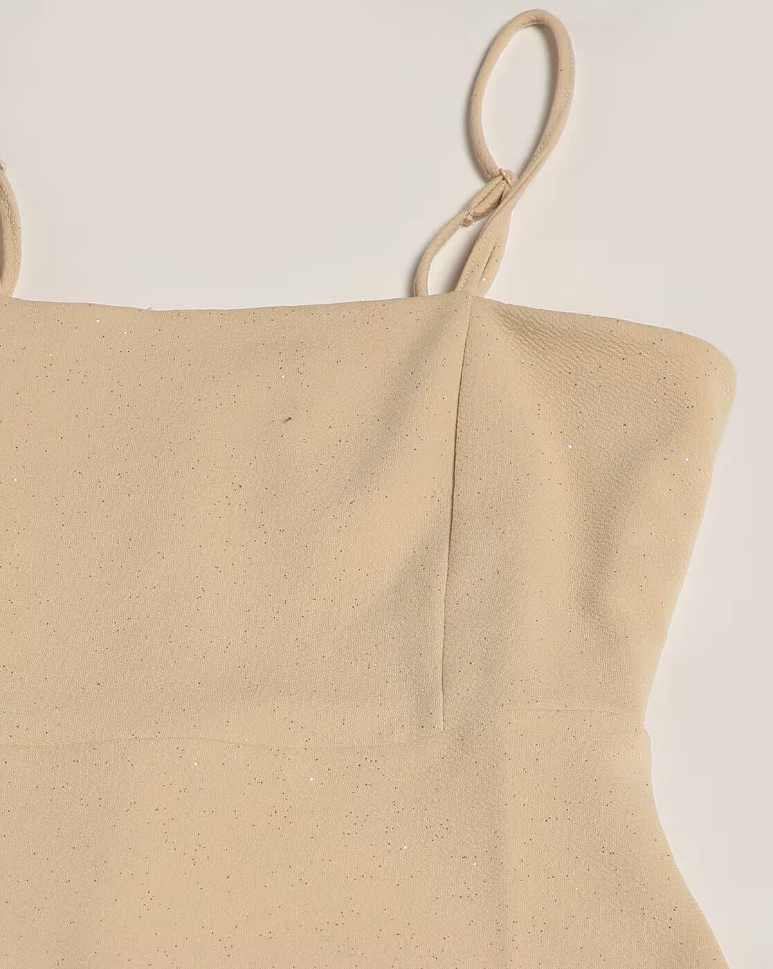 GLITTER RICE KNIT DRESS, BEIGE, XL