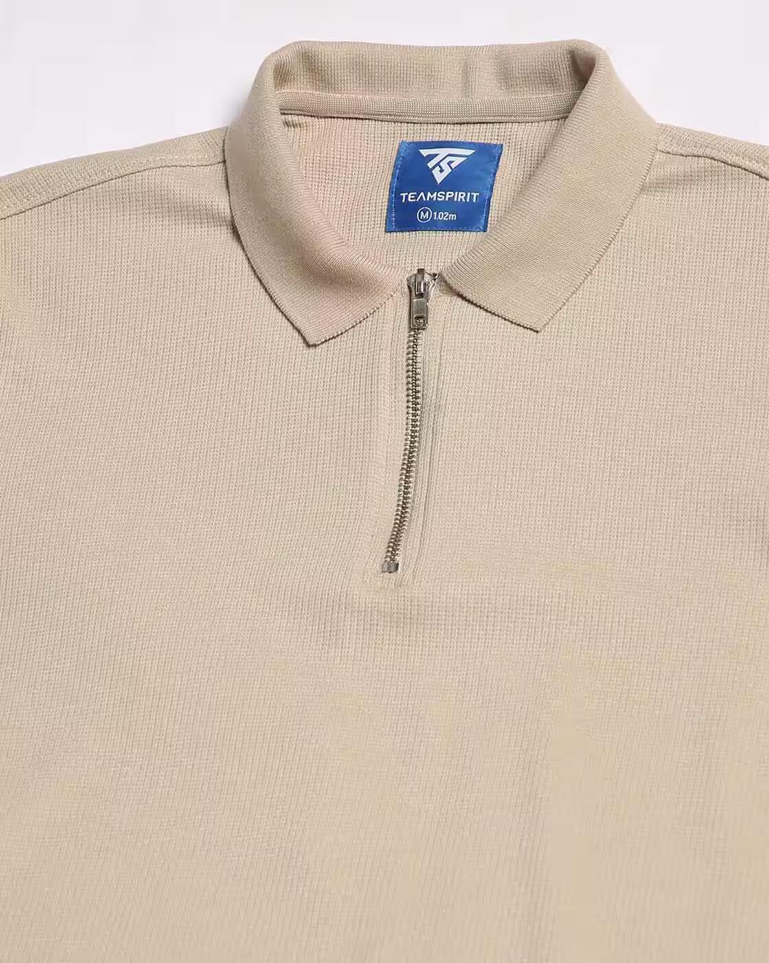 STRUCTURED POLO NECK TSHIRT W, BEIGE, XL