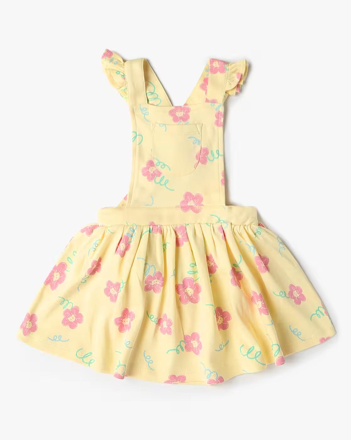 Girls Floral Print Cotton Fit & Flare Dress with Top